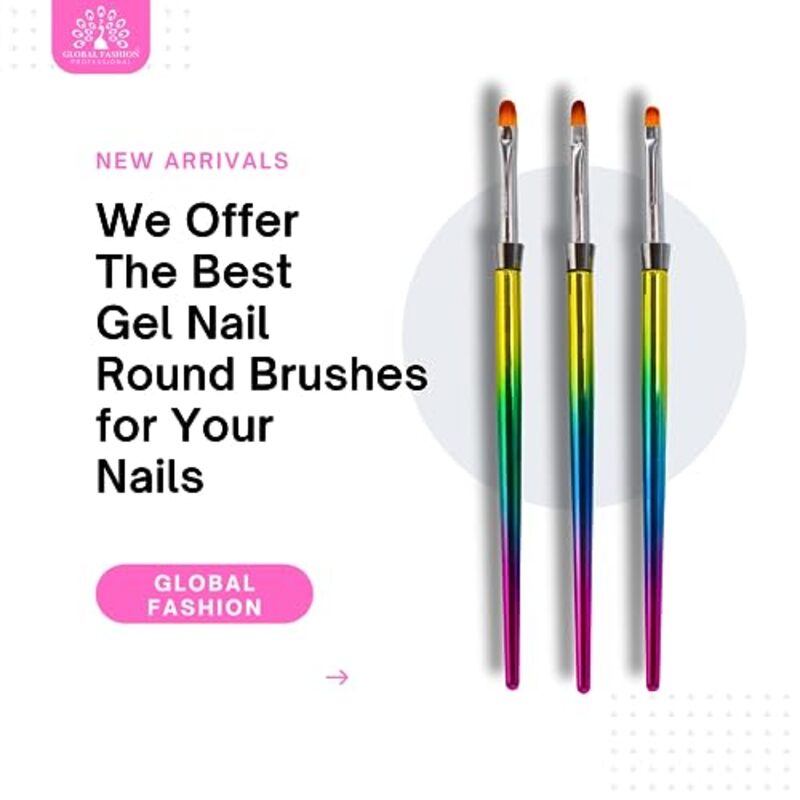 Global Fashion Professional Oval Nail Art Brush Kit, 3 Pieces, Multicolours