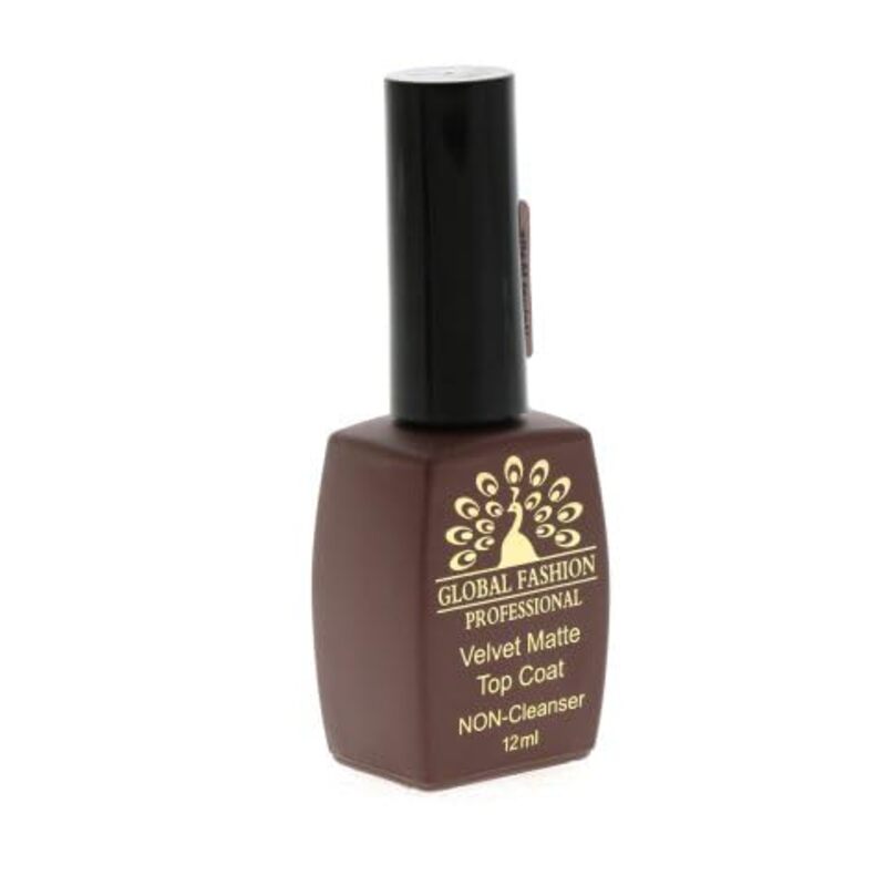 Global Fashion Professional Velvet Matte Finish Non-Cleaner & Long-Lasting Top Coat Ideal for Gel Polish, 12ml, Pink