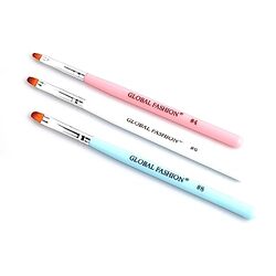 Global Fashion Professional Oval Nail Art Brush Kit, 3 Pieces, Blue/White/Pink