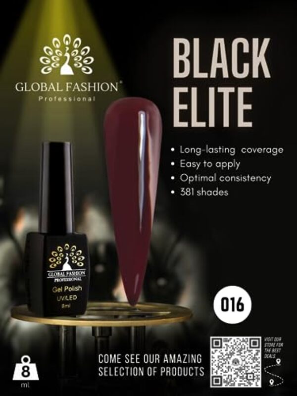 Global Fashion Professional Black Elite Gel Nail Polish, 8ml, 016, Brown