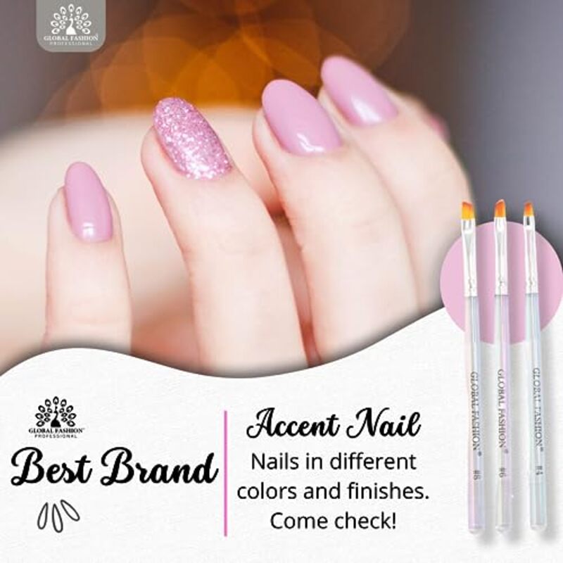 Global Fashion Professional Gel Nail Flat Synthetic Brush Set #4, White