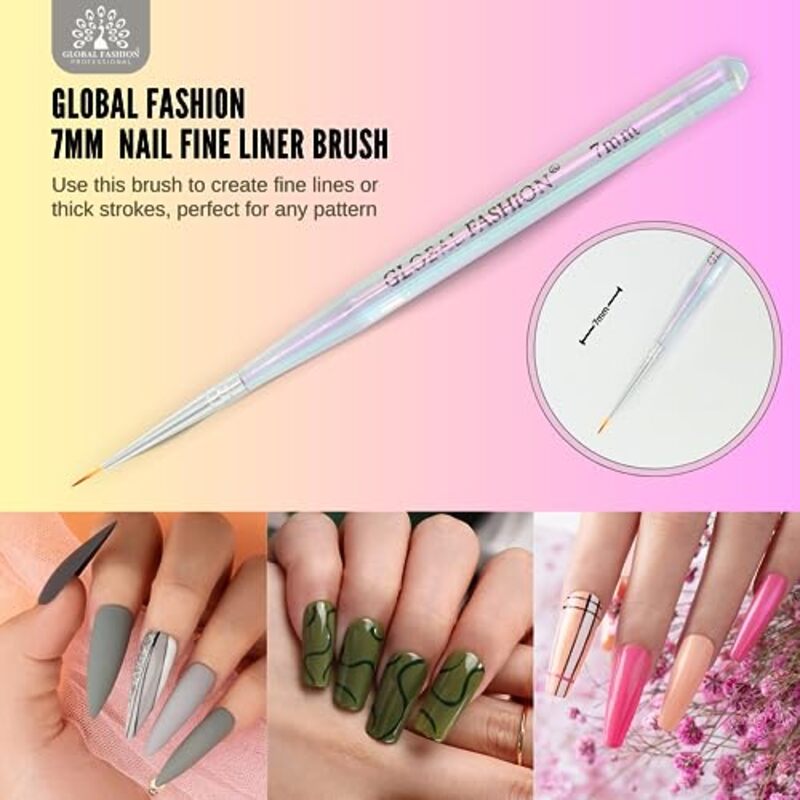 Global Fashion Professional Acrylic Nail Fine Liner Brush, 11mm, White