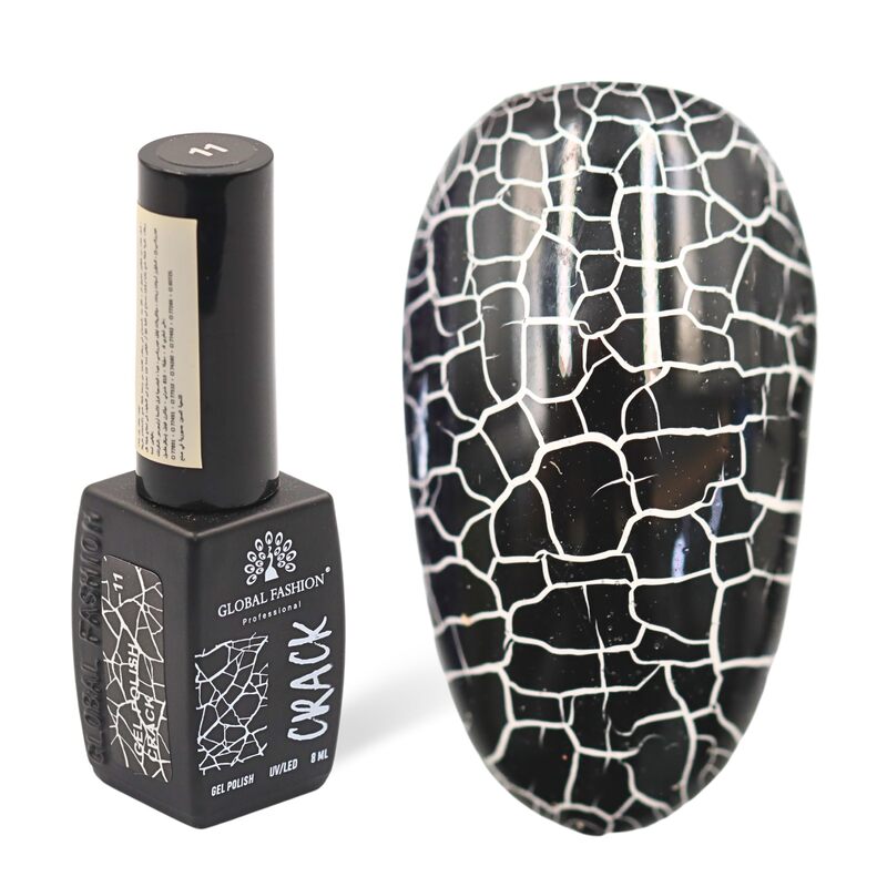 Global Fashion Professional Captivating Cracked Effects Gel Nail Polish, 8ml, No. 11, Black