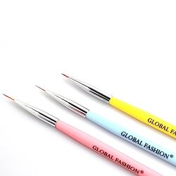 Global Fashion Professional Liner Nail Art Brush Kit, 3 Pieces, Multicolour