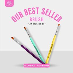 Global Fashion Professional Flat Nail Art Brush Kit, 3 Pieces, Multicolour