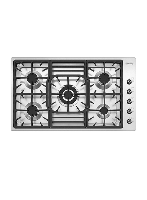 Smeg 5-Burner Gas Built-in Stainless Steel Gas Hob, PGF954, Black/Silver