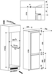 Ariston Built In Refrigerator 258 Liters 2 Doors Fridge With Bottom Freezer & Right Reversible Door Hinge LED Interior Light 7 Segments Electronic Control Made In Italy White BCB7030DEX