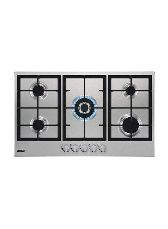 

Zanussi 5-Burner Built-in Stainless Steel Gas Hob, ZGH96524XS, Black/Silver