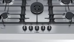 Bosch Series 6 5-Burner Built-in Stainless Steel Gas Hob, PCR9A5B90M, Black/Silver
