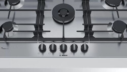 Bosch Series 6 5-Burner Built-in Stainless Steel Gas Hob, PCR9A5B90M, Black/Silver