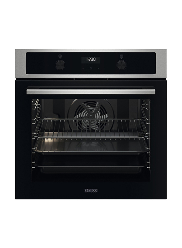 Zanussi 75L Stainless Steel Built-in Electric Oven, 2980W, ZOHKD4X1A, Black/Silver