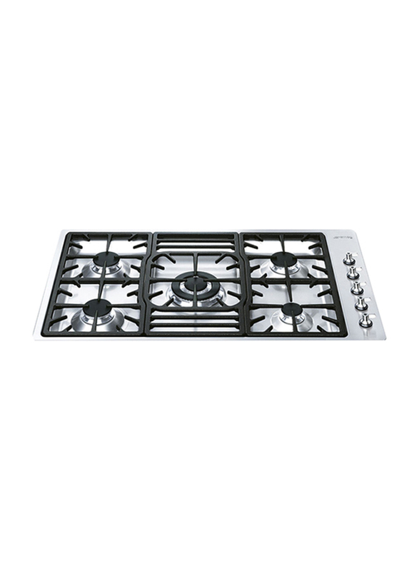 Smeg 5-Burner Gas Built-in Stainless Steel Gas Hob, PGF954, Black/Silver