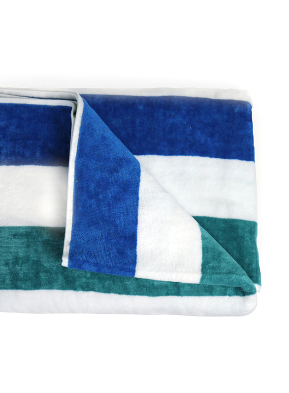 Cotton Home 100% Cotton Multistrip Reversible Wave Pool Towel, 90 x 180cm, Blue/Green