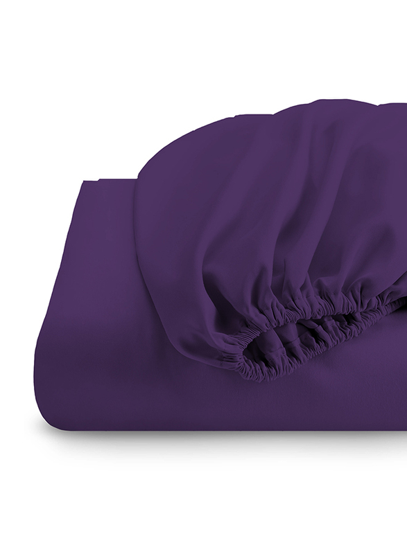 Cotton Home 3-Piece Super Soft Fitted Sheet Set, 1 Fitted Sheet + 2 Pillow Case, Single, Dark Purple