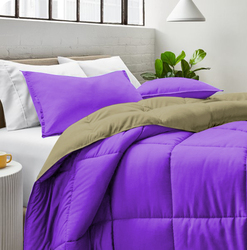Cotton Home 3-Piece Comforter Set, 1 Reversible Comforter 220 x 240cm + 2 Pillowsham 50 x 75 + 5cm, King, Reverse Mustard/Front Violet