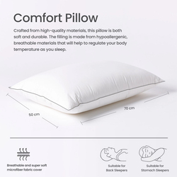 Cotton Home Comfort Pillow with Grey Cord, 50 x 70cm, White