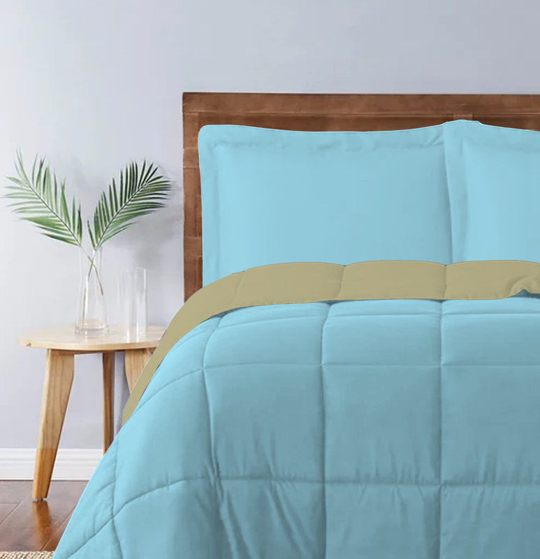 Cotton Home 3-Piece Comforter Set, 1 Reversible Comforter 220 x 240cm + 2 Pillowsham 50 x 75 + 5cm, King, Reverse Mustard/Front Teal