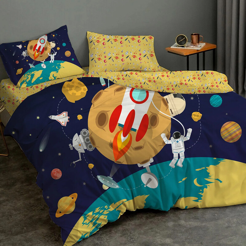 

Cotton Home 3-Pieces Space Duvet Cover Set for Kids, 160 x 220cm, Printed
