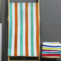 Cotton Home 100% Cotton Multistrip Reversible Wave Pool Towel, 90 x 180cm, Orange/Mint Green