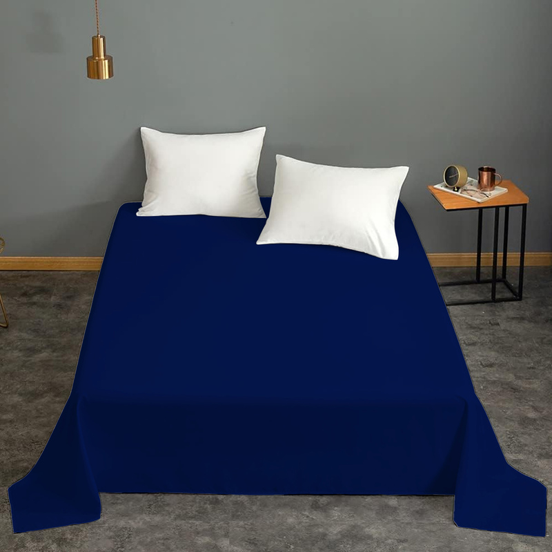 Cotton Home Flat Sheet 100% Cotton, 200 x 240cm, Navy Blue