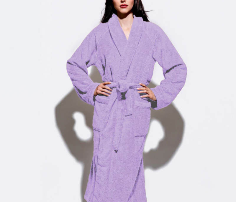 Cotton Home Bathrobe with Pockets Terry, Lavender