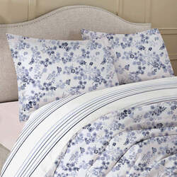 Cotton Home 3-Piece 100% Cotton Sateen 225T Floral Disty Comforter Set, 1 Single Comforter 160x220cm + 2 Pillowcase 50x75+15cm, Blue
