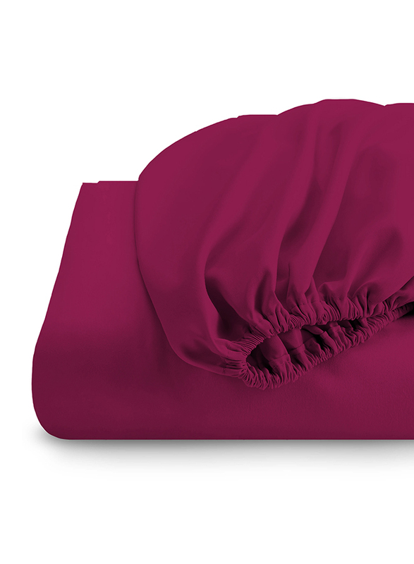 Cotton Home Super Soft Percale Weave Plain Fitted Sheet, 90 x 200 + 20cm, Maroon