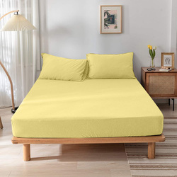 Cotton Home 3-Piece Jersey Fitted Sheet Set, 1 Fitted Sheet 160 x 200 x 30 + 2 Pillow Case 48 x 74 x 12cm, Queen, Yellow