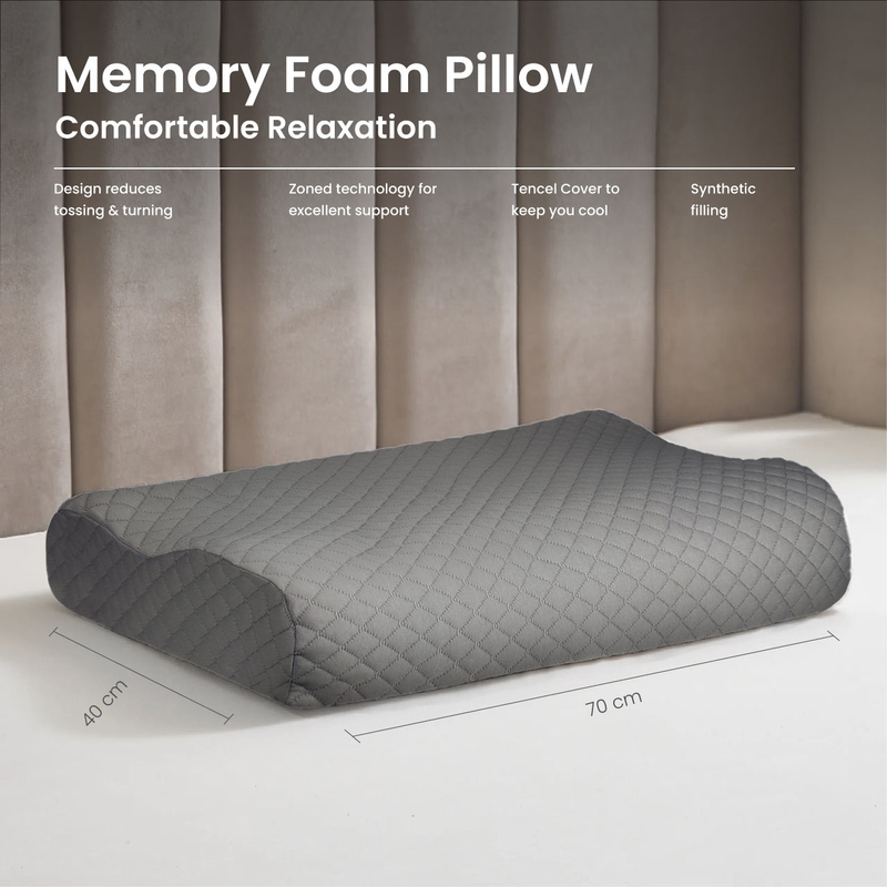 Cotton Home King Smooth Memory Foam Pillow, Grey