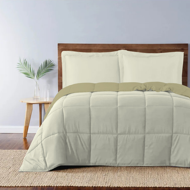 Cotton Home 3-Piece Comforter Set, 1 Reversible Comforter 220 x 240cm + 2 Pillowsham 50 x 75 + 5cm, King, Reverse Mustard/Front Pink