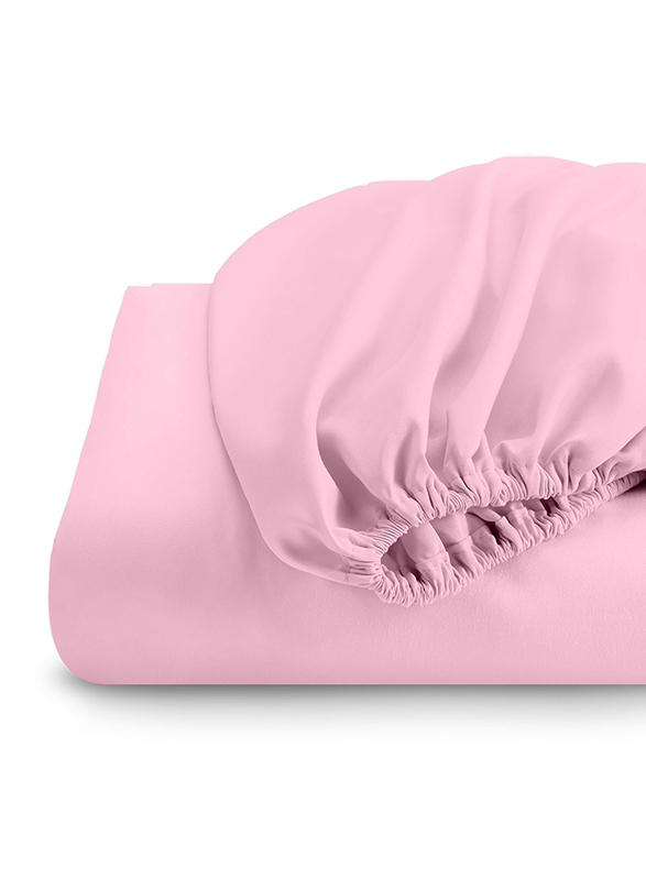 Cotton Home 3-Piece Super Soft Fitted Sheet Set, 1 Single Fitted Sheet Size 90X200+20cm + 2 Pillow Cases, Pink