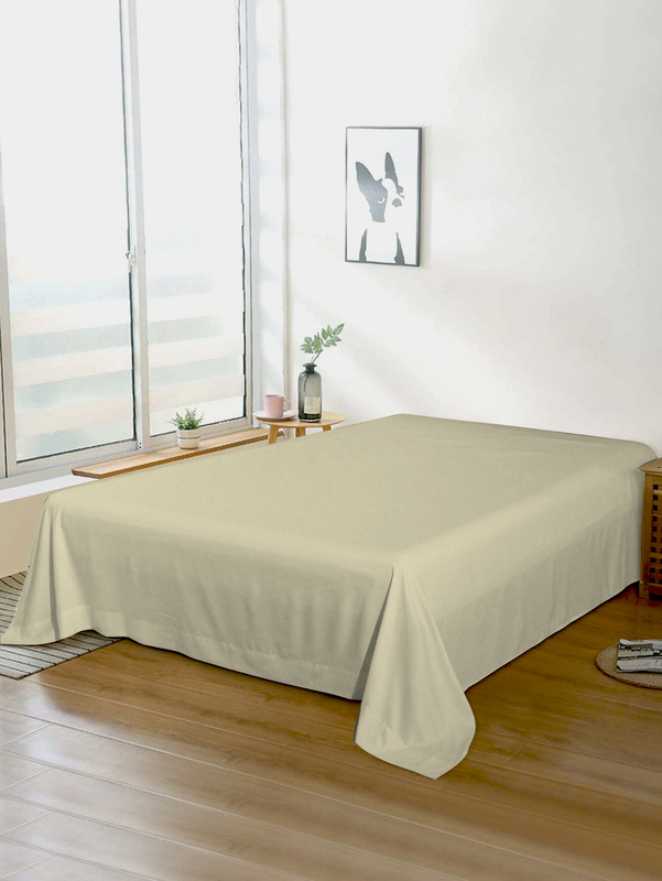 Cotton Home Super Soft Flat Sheet, 240 x 260cm, Super King, Beige dk