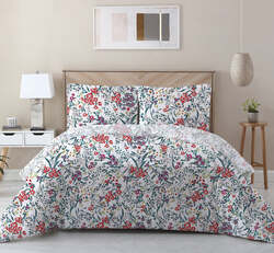 Cotton Home 3-Piece 100% Cotton Sateen 225T Floral Prestine Comforter Set, 1 Queen Comforter 200x240cm + 2 Pillowcase 50x75+15cm, Red