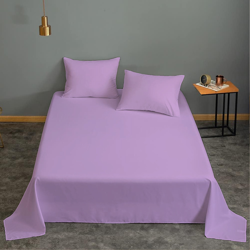 Cotton Home 3-Piece Flat Sheet Set, 1 Flat Sheet + 2 Pillow Case, Queen, Light Purple
