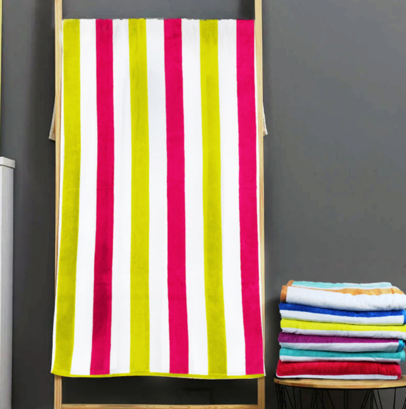 Cotton Home 100% Cotton Multistrip Reversible Wave Pool Towel, 90 x 180cm, Lemon/Hot Pink