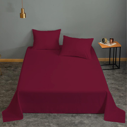 Cotton Home 3-Piece Flat Sheet Set, 1 Flat Sheet + 2 Pillow Case, Super King, Burgundy