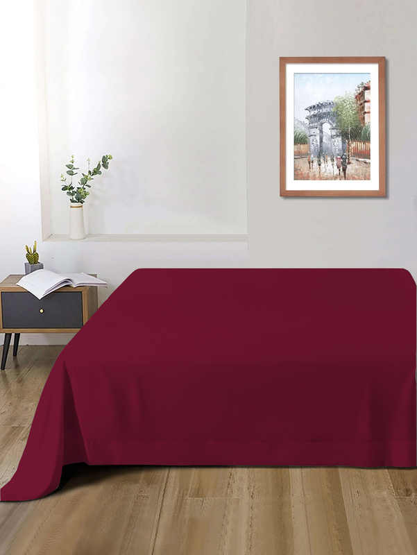 Cotton Home Super Soft Flat Sheet, 220 x 240cm, King, Burgundy