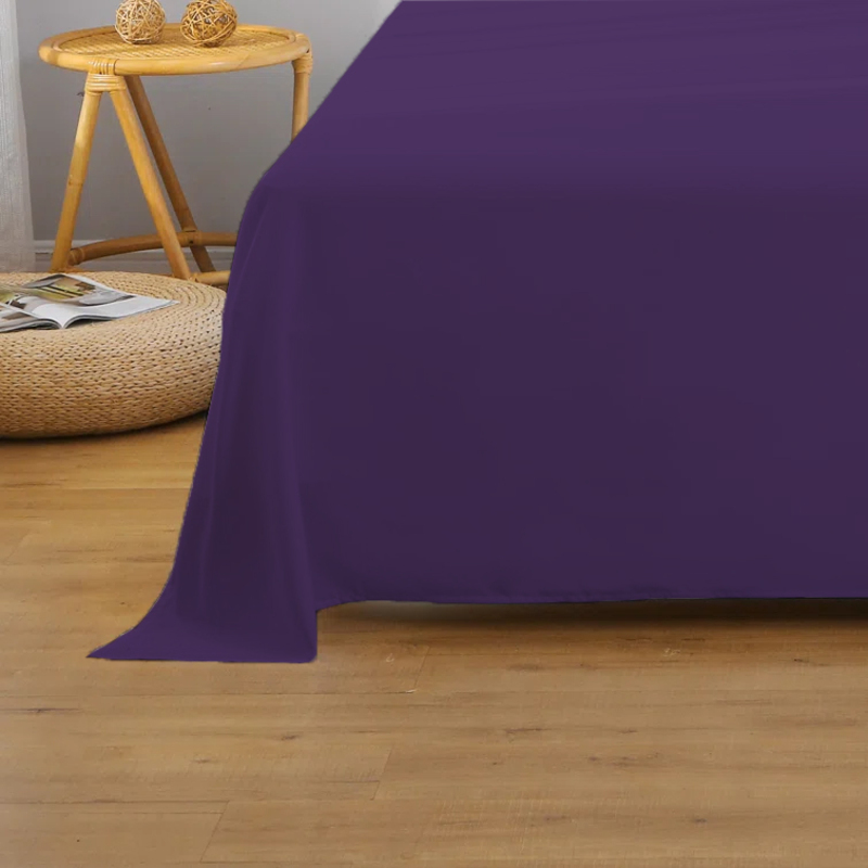 Cotton Home Super Soft Flat Sheet, 160 x 220cm, Single, Dark Purple