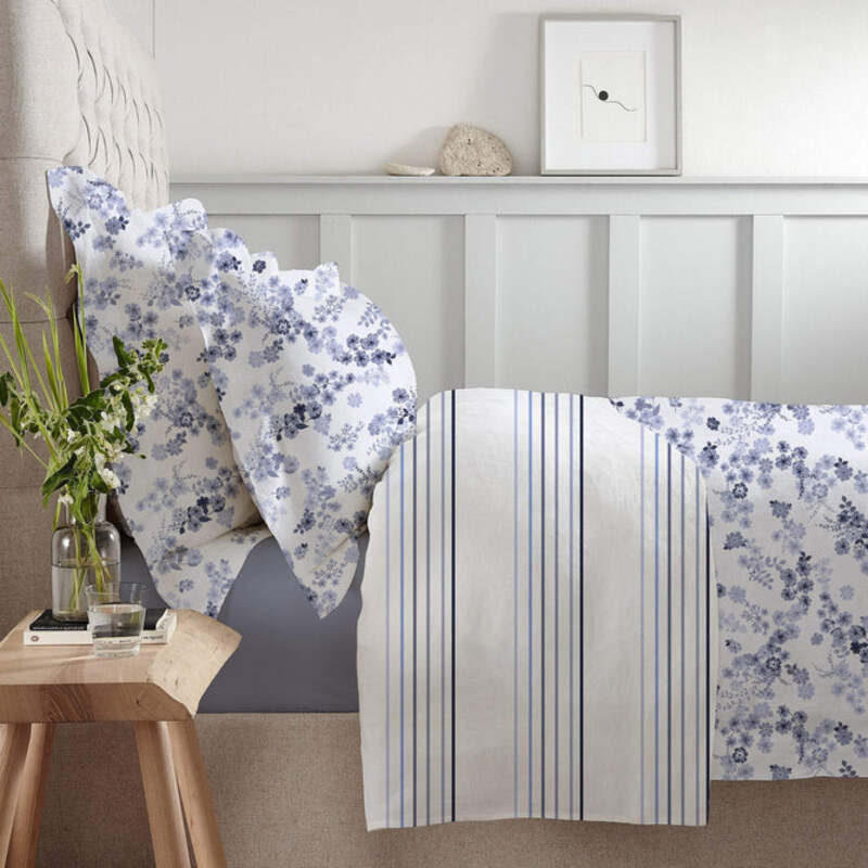 Cotton Home 3-Piece 100% Cotton Sateen 225T Floral Disty Comforter Set, 1 Single Comforter 160x220cm + 2 Pillowcase 50x75+15cm, Blue