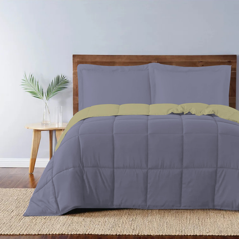 Cotton Home 3-Piece Comforter Set, 1 Reversible Comforter 220 x 240cm + 2 Pillowsham 50 x 75 + 5cm, King, Reverse Mustard/Front Silver