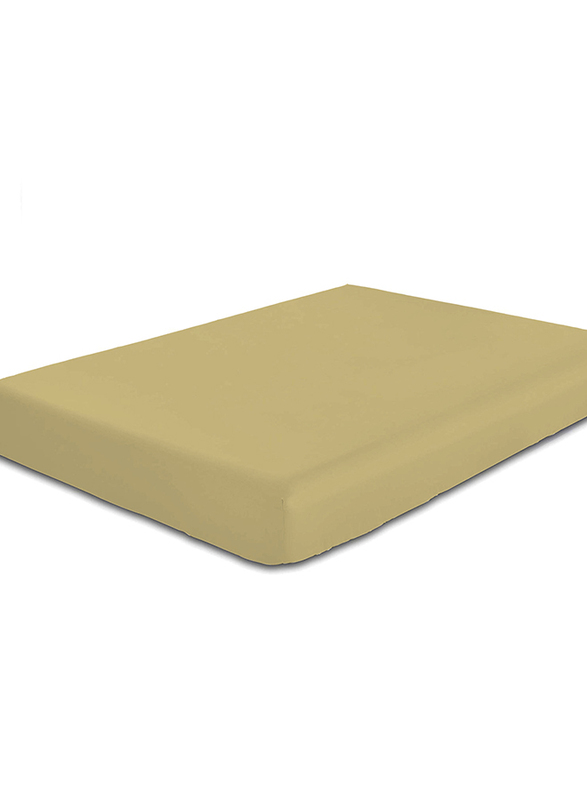 Cotton Home Super Soft Percale Weave Plain Fitted Sheet, 120 x 200 + 25cm, Mustard