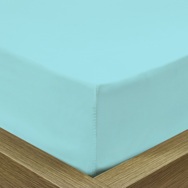 Cotton Home Super Soft Percale Weave Plain Fitted Sheet, 120 x 200 + 25cm, Turquoise