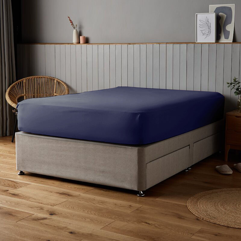 

Cotton Home Fitted Sheet 100% Cotton, 200 x 200 + 30cm, Navy Blue