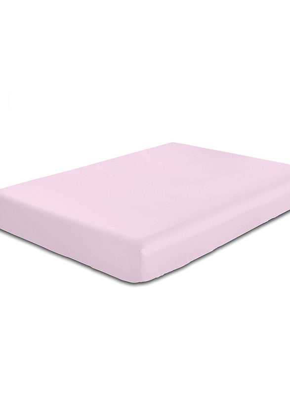 Cotton Home Super Soft Percale Weave Plain Fitted Sheet, 90 x 200 + 20cm, Pink