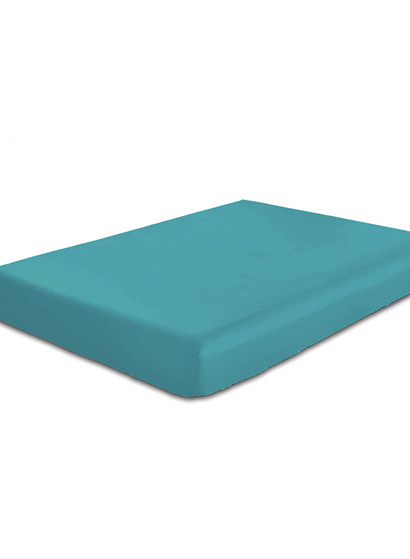 Cotton Home Super Soft Percale Weave Plain Fitted Sheet, 90 x 190 + 20cm, Teal