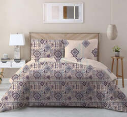 Cotton Home 3-Piece 100% Cotton Sateen 225T Ethnic Printed Comforter Set, 1 King Comforter 240x260 + 2 Pillowcase 50x75+15cm, Brown