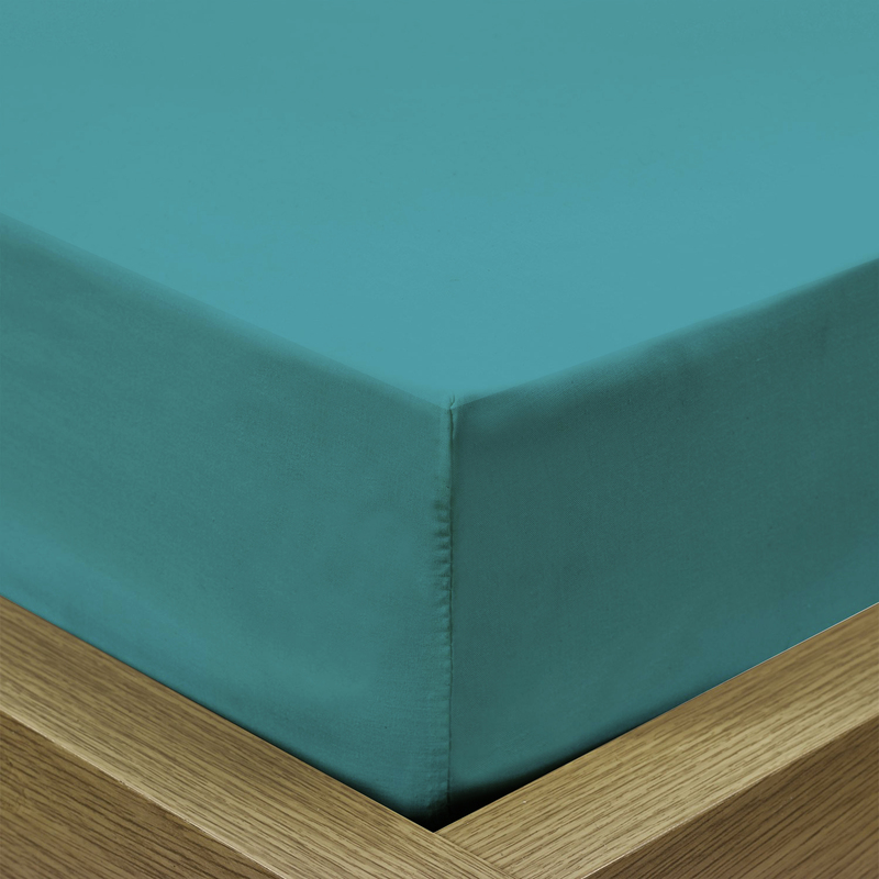 Cotton Home Super Soft Percale Weave Plain Fitted Sheet, 120 x 200 + 25cm, Teal