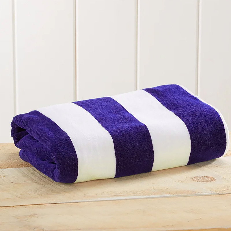 Cotton Home 100% Cotton Striped Pool Towel, Navy Blue