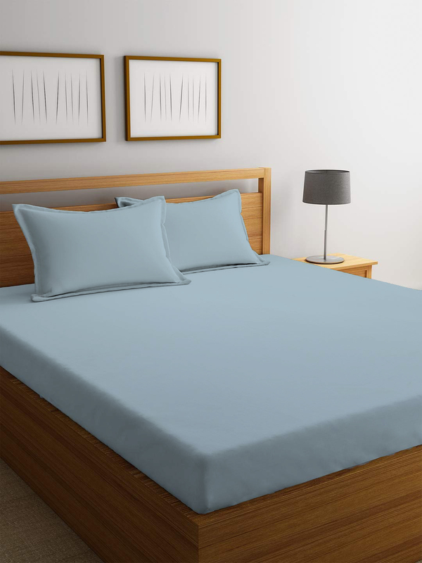 Cotton Home 3-Piece Super Soft Fitted Sheet Set, 1 Fitted Sheet + 2 Pillow Case, Queen, Metallic Blue