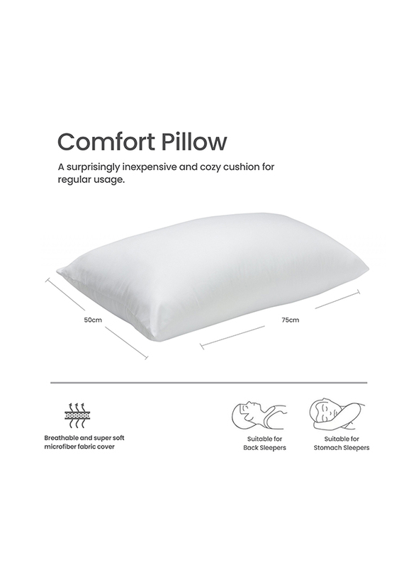 Cotton Home Comfort Pillow, 50 x 75cm, White